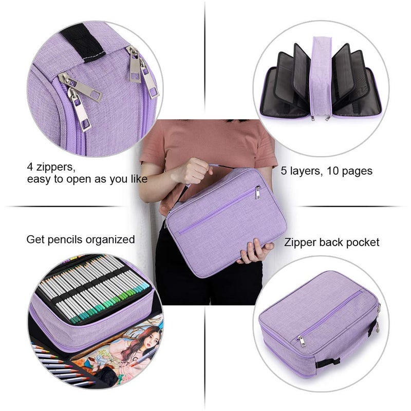 BTSKY Colored Pencil Case 300 Slots Pen Pencil Bag Organizer High Capacity Pens Holder with Double Zippers Multilayer Holder Compatible with Prismacolor Crayola Colored Pencils Watercolor Pens Purple - Image 4